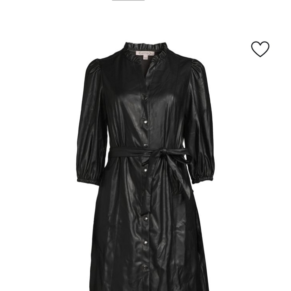 Nanette Lepore Dresses & Skirts - Nanette Lepore Faux Leather Belted  Black Button Up Midi Dress Sz 4